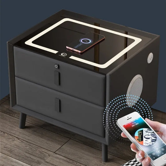Smart nightstand with led light/usb port bedside table