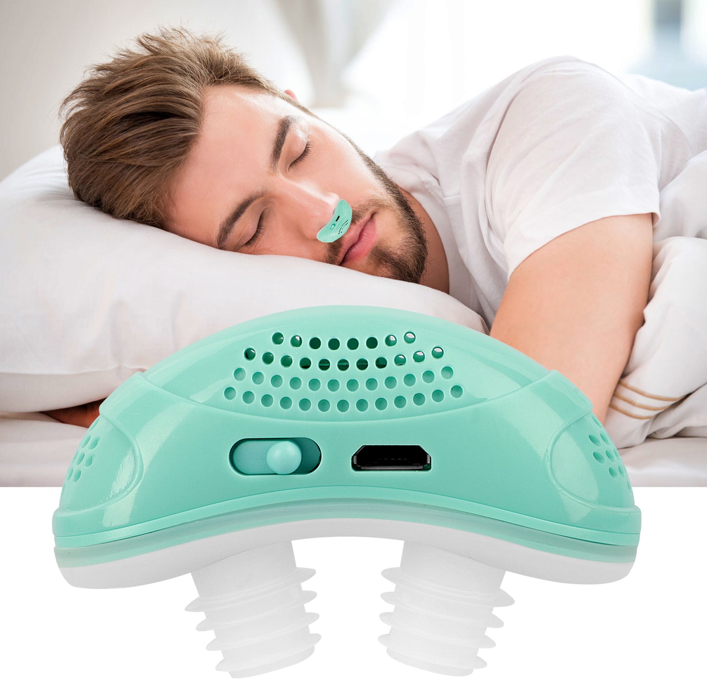 Hoseless, Maskless, Micro-CPAP Anti Snoring Electronic Device