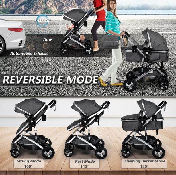 Folding 2-In-1 Baby Stroller Prams With Car Seat Portable Travel System Set