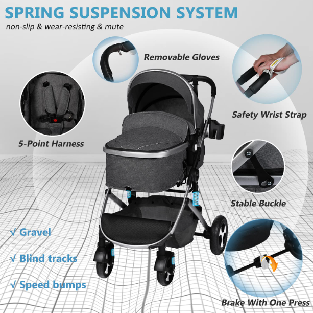 Folding 2-In-1 Baby Stroller Prams With Car Seat Portable Travel System Set