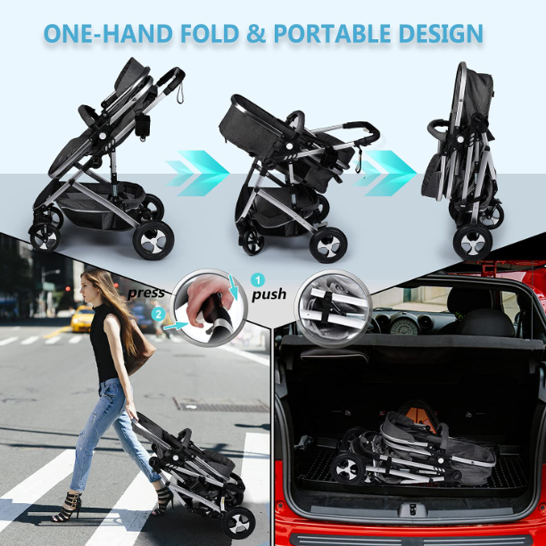 Folding 2-In-1 Baby Stroller Prams With Car Seat Portable Travel System Set