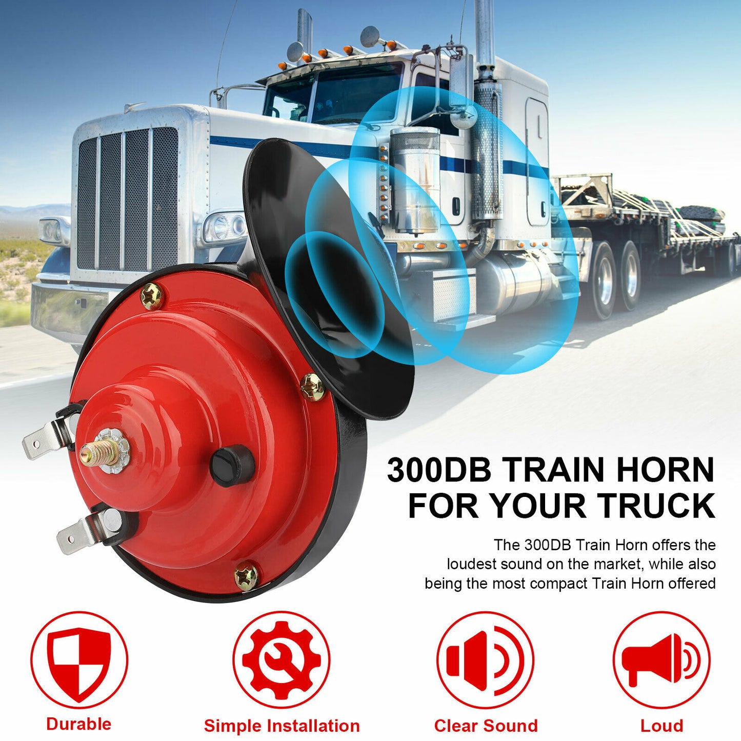 12V 300DB Super Loud Train Horn for Truck Waterproof for Motorcycle Car SUV Boat